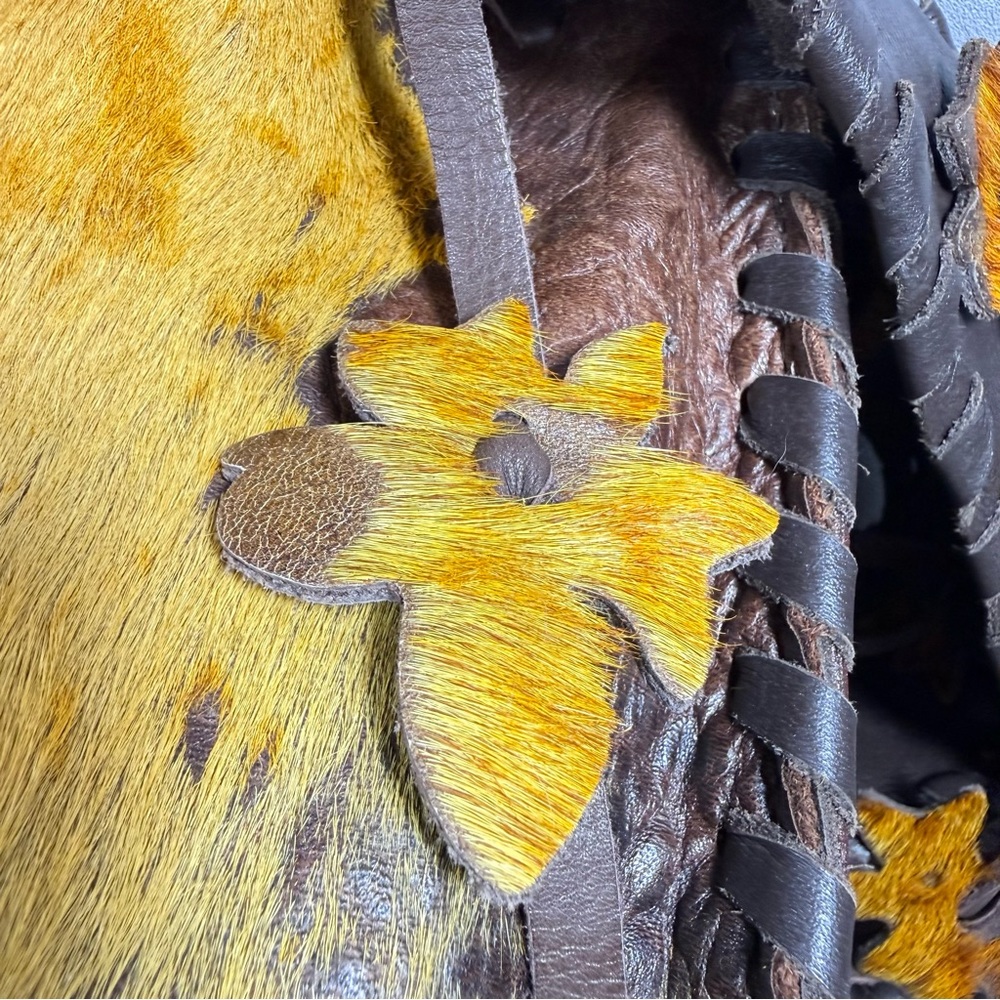 OOAK Artisan Handmade Leather Boho Bag Flower Fringe Strap - Picture 7 of 15